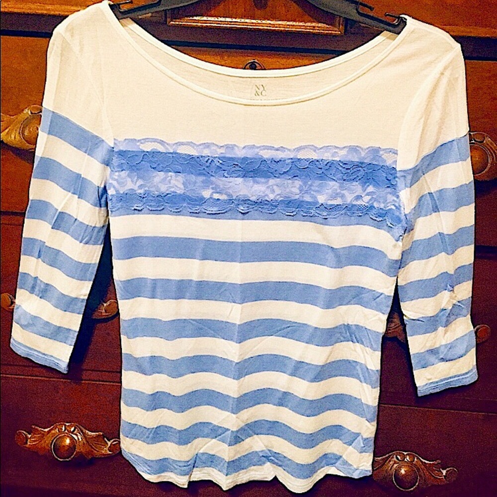 🦋NWOT New York & Co Blue & White Boatneck Top (XS
